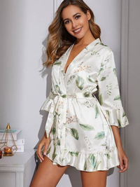 Thumbnail for Women's Belted Three-Quarter Robe Loungewear