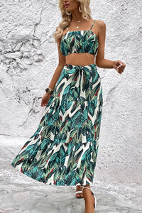 Thumbnail for Botanical Print Cami and Tiered Skirt Set