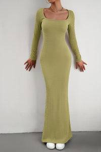 Thumbnail for Long Sleeve Square Neck Maxi Bodycon Dress
