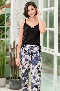 Thumbnail for Lace Trim Cami and Floral Pants Lounge Set
