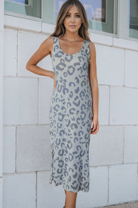 Thumbnail for Leopard Sleeveless Slit Midi Dress