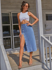 Thumbnail for Button Down Denim Skirt