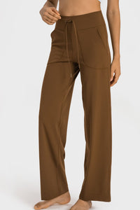 Thumbnail for Drawstring Waist Wide Leg Sports Pants with Pockets