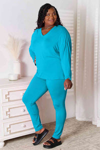 Thumbnail for Basic Bae Full Size V-Neck Soft Rayon Long Sleeve Top and Pants Lounge Set