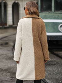 Thumbnail for Contrast Dropped Shoulder Sherpa Coat