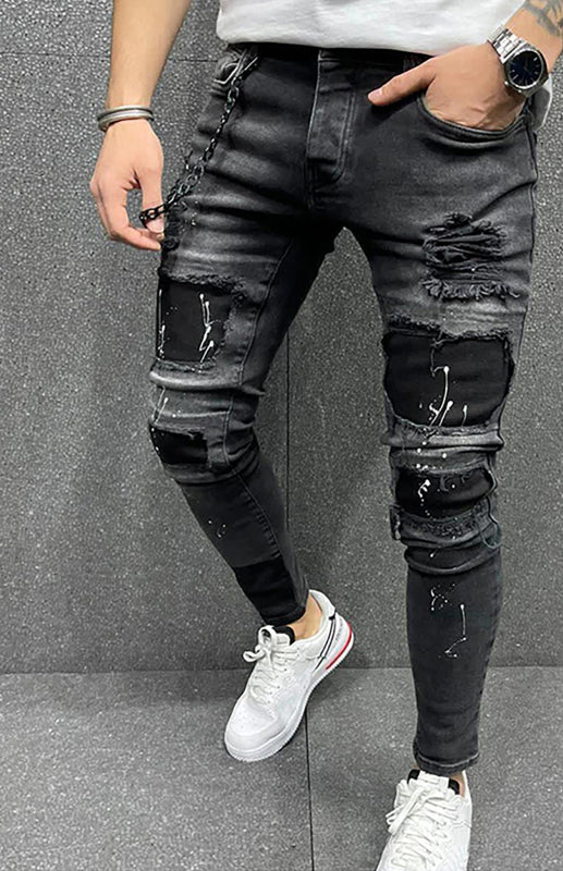 Men's Full Size Paint Splatter Ripped Slim Jeans