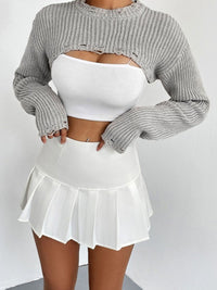 Thumbnail for Distressed Long Sleeve Cropped Sweater