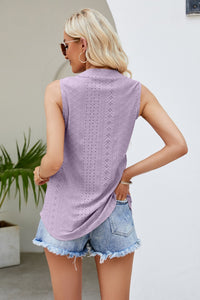 Thumbnail for Notched Neck Curved Hem Eyelet Tank