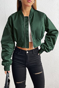 Thumbnail for Zip-Up Ruched Cropped Jacket