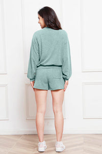 Thumbnail for Round Neck Long Sleeve Top and Shorts Set