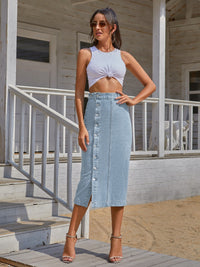 Thumbnail for Button Down Denim Skirt