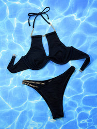 Thumbnail for Halter Neck Chain Detail Two-Piece Bikini Set