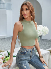 Thumbnail for Mock Neck Sleeveless Ribbed Crop Top