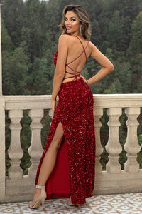 Thumbnail for Sequin Backless Split Maxi Dress
