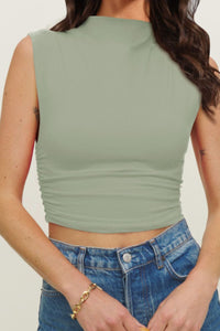 Thumbnail for Mock Neck Ruched Cropped Tank