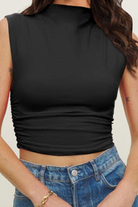 Thumbnail for Mock Neck Ruched Cropped Tank