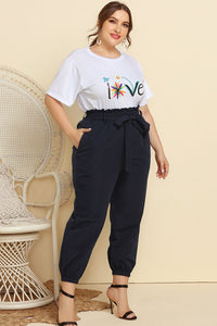 Thumbnail for Graphic Tee and Belted Paperbag Joggers Set