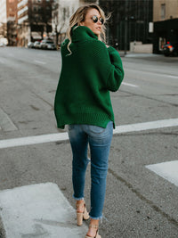Thumbnail for Turtleneck Dropped Shoulder Slit Sweater