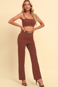 Thumbnail for Chain Detail Cropped Cami and Straight Leg Pants Set