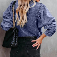 Thumbnail for Collared Neck Buttoned Denim Shirt