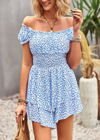 Thumbnail for Printed Frill Trim Square Neck Romper