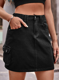 Thumbnail for Denim Mini Skirt with Pockets