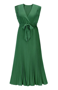 Thumbnail for Pleated Flutter Sleeve Tie Waist Maxi Dress