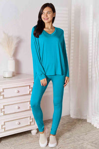 Thumbnail for Basic Bae Full Size V-Neck Soft Rayon Long Sleeve Top and Pants Lounge Set