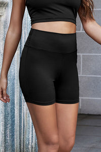 Thumbnail for Exposed Seam Decorative Button Yoga Shorts