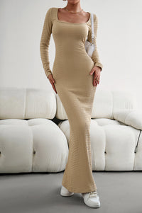 Thumbnail for Long Sleeve Square Neck Maxi Bodycon Dress