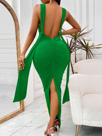 Thumbnail for Backless Ruched Slit Maxi Dress