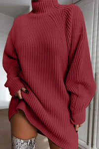 Thumbnail for Mock Neck Dropped Shoulder Sweater Dress