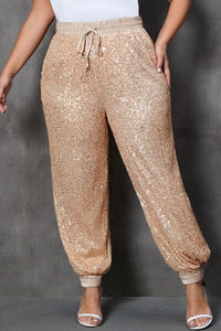 Thumbnail for Plus Size Sequin Drawstring Joggers with Pockets