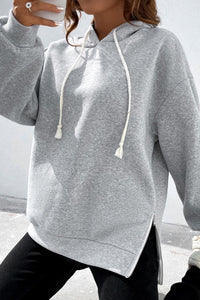 Thumbnail for Side Zipper Dropped Shoulder Hoodie
