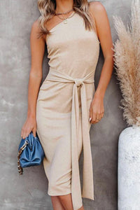 Thumbnail for Tie Front One-Shoulder Sleeveless Dress