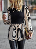 Two-Tone Long Puff Sleeve Blouse