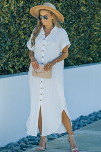 Thumbnail for Textured Button Down Slit Shirt Dress