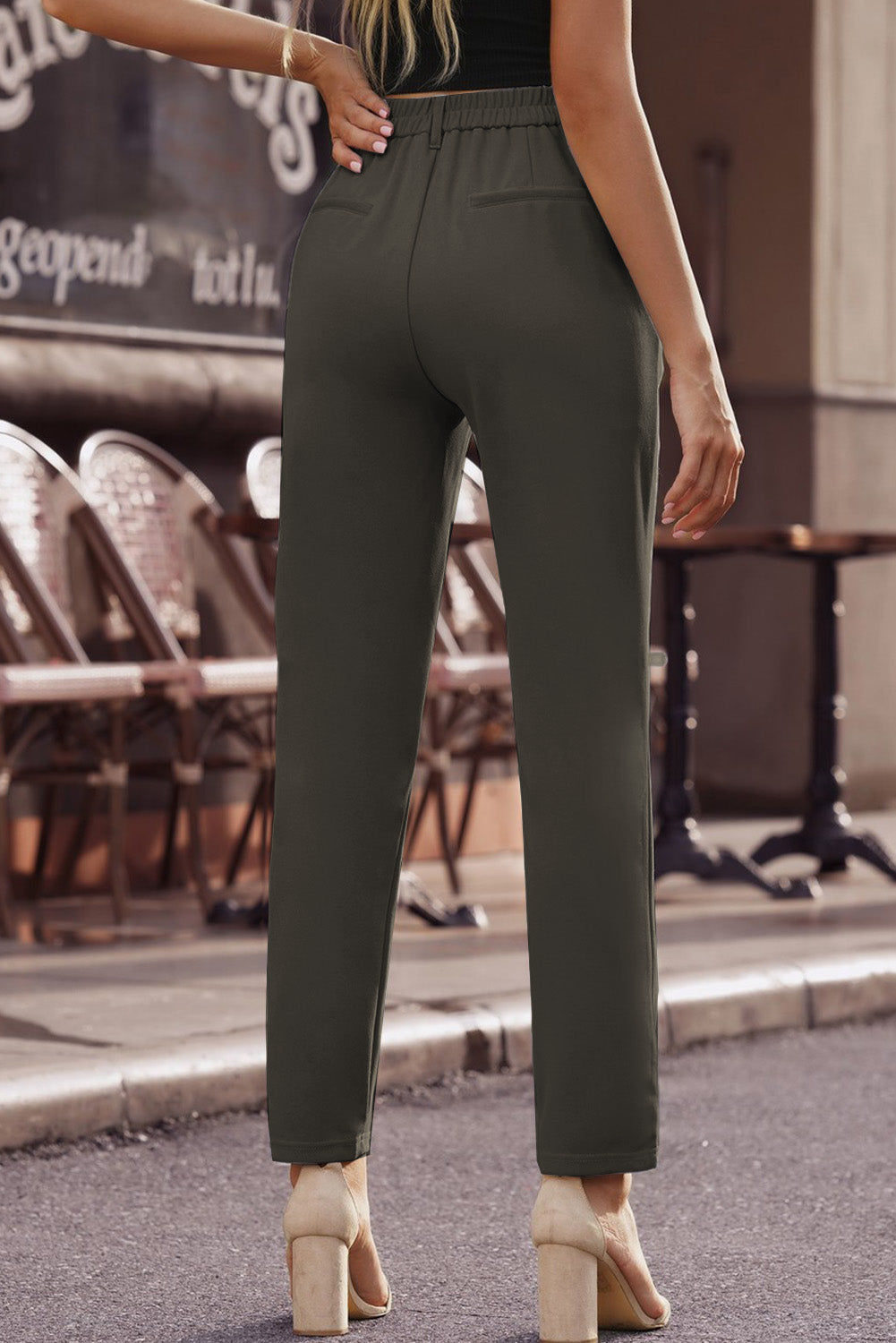 Ankle-Length Straight Leg Pants with Pockets