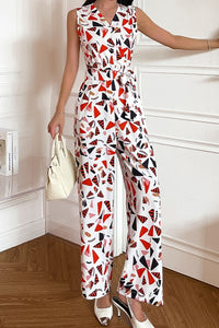 Thumbnail for Printed Surplice Neck Sleeveless Jumpsuit