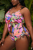 Plus Size Printed Tied Sleeveless One-Piece Swimsuit