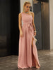 One-Shoulder Belted Front Split Dress