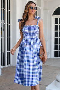 Thumbnail for Plaid Frill Trim Tie Shoulder Dress