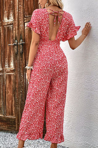 Thumbnail for Printed Tie Back Ruffled Jumpsuit