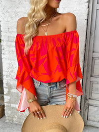 Thumbnail for Printed Off-Shoulder Bell Sleeve Blouse
