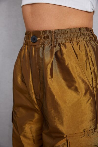 Drawstring High Waist Pants with Cargo Pockets