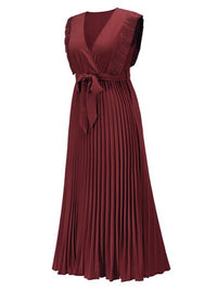 Thumbnail for Tied Surplice Cap Sleeve Pleated Dress