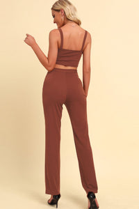 Thumbnail for Chain Detail Cropped Cami and Straight Leg Pants Set