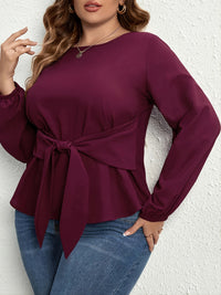 Thumbnail for Plus Size Tie Front Long Sleeve Blouse