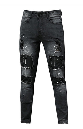 Men's Full Size Paint Splatter Ripped Slim Jeans