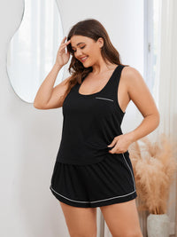 Thumbnail for Plus Size Contrast Piping Racerback Tank and Shorts Lounge Set